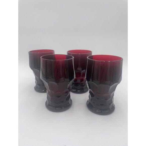 Set Of 4 Vintage Anchor Hocking Royal Ruby Red Glass Goblets - Picture 1 of 4